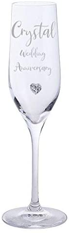 Crystal Wedding Anniversary Pair of Dartington Crystal Champagne Glasses with Crystal Heart Gem