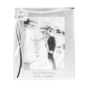 Crystal Anniversary 15 Years Together with Ruby Gem Heart 8" x 10" or 5” x 7” Photo Frame with Hearts & Crystals