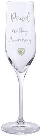 Pearl Wedding Anniversary Pair of Dartington Crystal Champagne Glasses with Pearl Heart Gem
