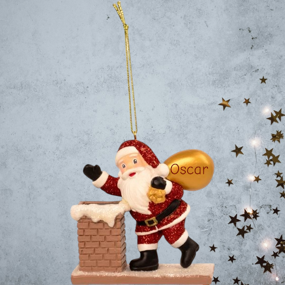 Personalised Santa and Chimney Hanging Christmas Decoration Ornament Bauble with engraved name