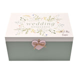 Personalised Love Story Wildflower Wedding Keepsake Box | Wooden Memory Storage Box with Floral Design & Heart Charm | Romantic Gift for Bride, Couple or Newlyweds