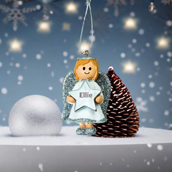 Personalised Cute Silver Girl Angel Christmas Tree Decoration with Name, Angel Bauble, Ornament,
