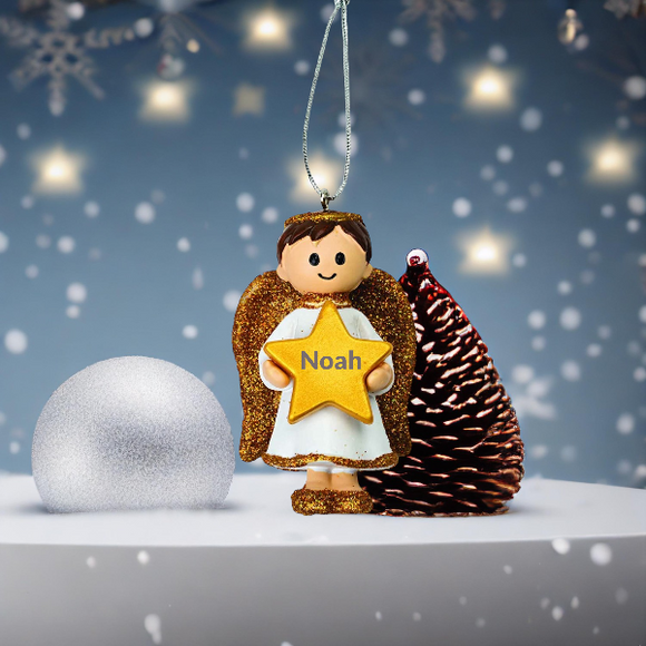 Personalised Cute Gold Boy Angel Christmas Decoration Ornament Bauble with Name