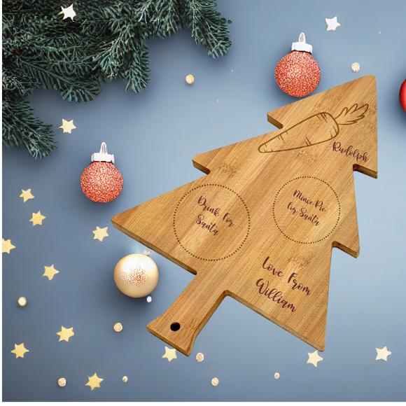 Chichi Gifts Personalised Christmas Eve Treats for Santa Christmas Tree Shaped Children's Serving Tray Board ADD NAME