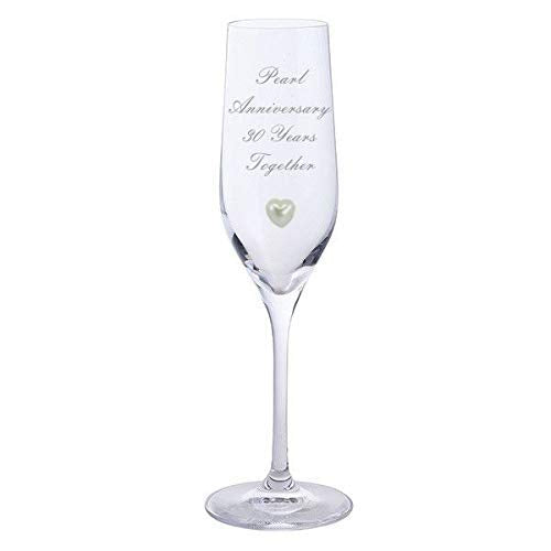 Chichi Gifts 2 Pearl Anniversary 30 Years Together Pair of Dartington Champagne Flutes Glasses with Pearl Heart Gem