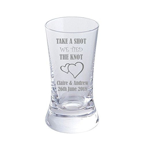 Dartington Personalised Set of 6 Take a Shot We Tied the Knot - Wedding Favour Shot Glasses Add bride & groom's names