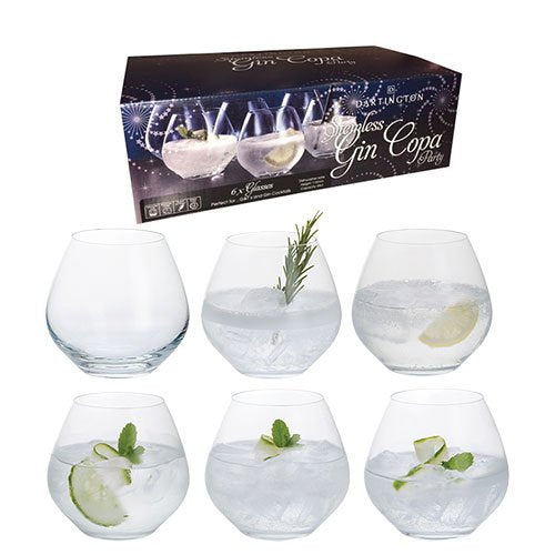 Dartington Personalised Set of 6 Stemless Party Gin & Tonic Copa Glasses - Add Your Own Messages