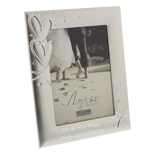Personalised - 4" x 6" Juliana hearts & crystals Wedding Photo Frame - Add your own special message