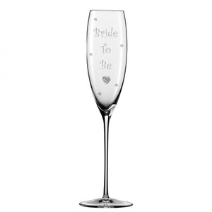 Personalised Wedding Bride To Be Champagne Glass Flute with Crystal Heart, Crystals and Stem Charm