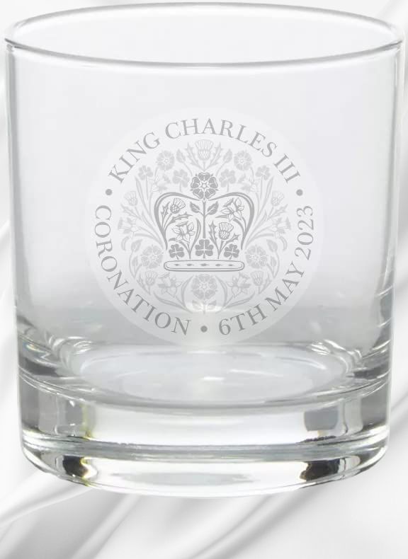 Engraved Crystal King Charles III Coronation Whiskey Glasses