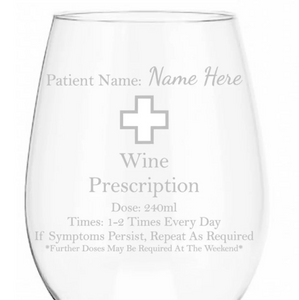 Personalised Prescription Wine Glass, Wine Prescription Engraved Gift Glass, Pharmacy Novelty Wine Glass, Novelty Wine, Prescription Drink, Prescription Wine