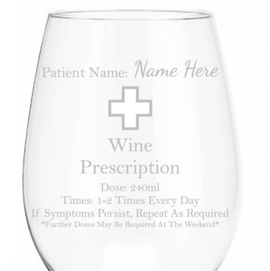 Personalised Prescription Wine Glass, Wine Prescription Engraved Gift Glass, Pharmacy Novelty Wine Glass, Novelty Wine, Prescription Drink, Prescription Wine