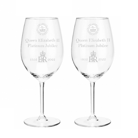 Engraved Queen Elizabeth II Platinum Jubilee Wine Glasses - Set of 2 Jubilee Glasses