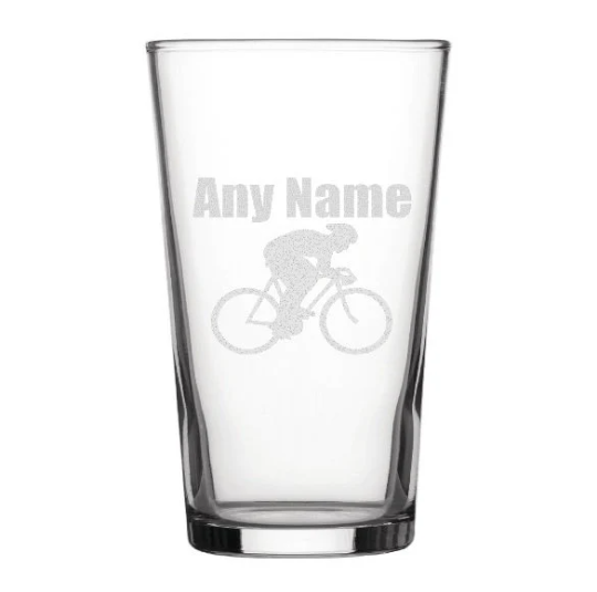 Personalised Cycling Laser Engraved Pint Glass - Add your own name