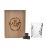 Personalised Men's Wooden Box with Whiskey Glass and Stone
