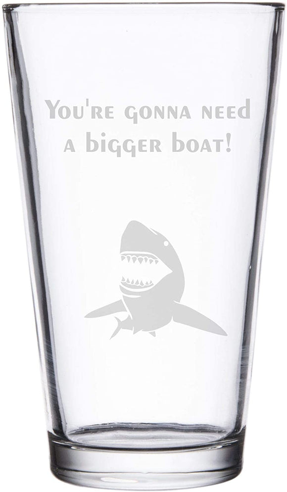 Chichi Gifts Jaws You're gonna need a bigger boat Engraved Personalised Pint Glass with Shark Perfect Father's Day Gift