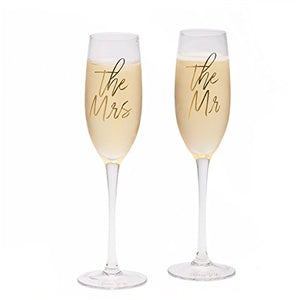 Two's Company Personalised The Mr & The Mrs Wedding Champagne Glasses Flutes, Cheers to Us - Add Your Own Message