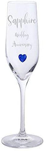 Sapphire Wedding Anniversary Pair of Dartington Crystal Champagne Glasses with Sapphire Heart Gem