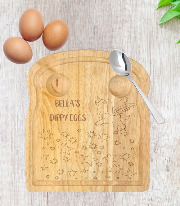 Personalised Breakfast Egg Board - Unicorn and Stars